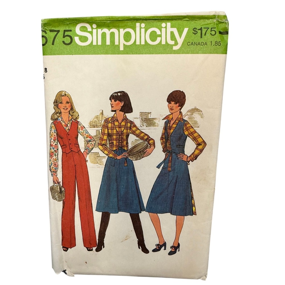 Vintage Simplicity 7675 Sewing Pattern 70's Misses Shirt‎ Pants Skirt Vest Uncut